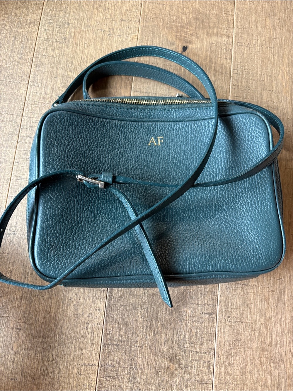 Green Leather Crossbody Bag with Gold Monogram
